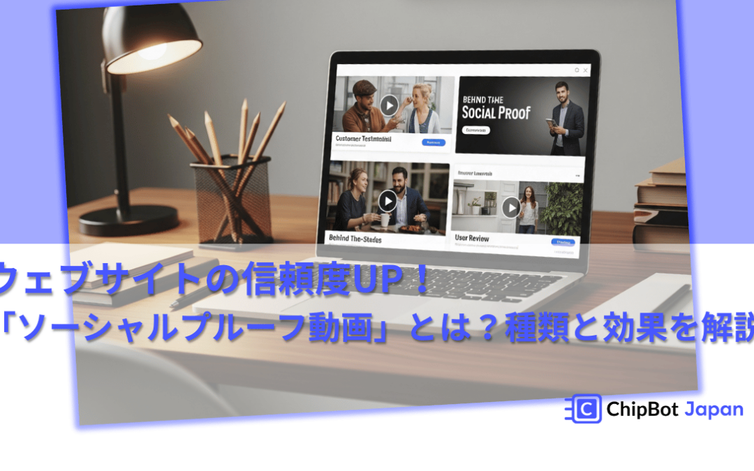 ChipBot Japanブログ「ウェブサイトの信頼度UP！-「ソーシャルプルーフ動画」とは？種類と効果を解説」カバー画像